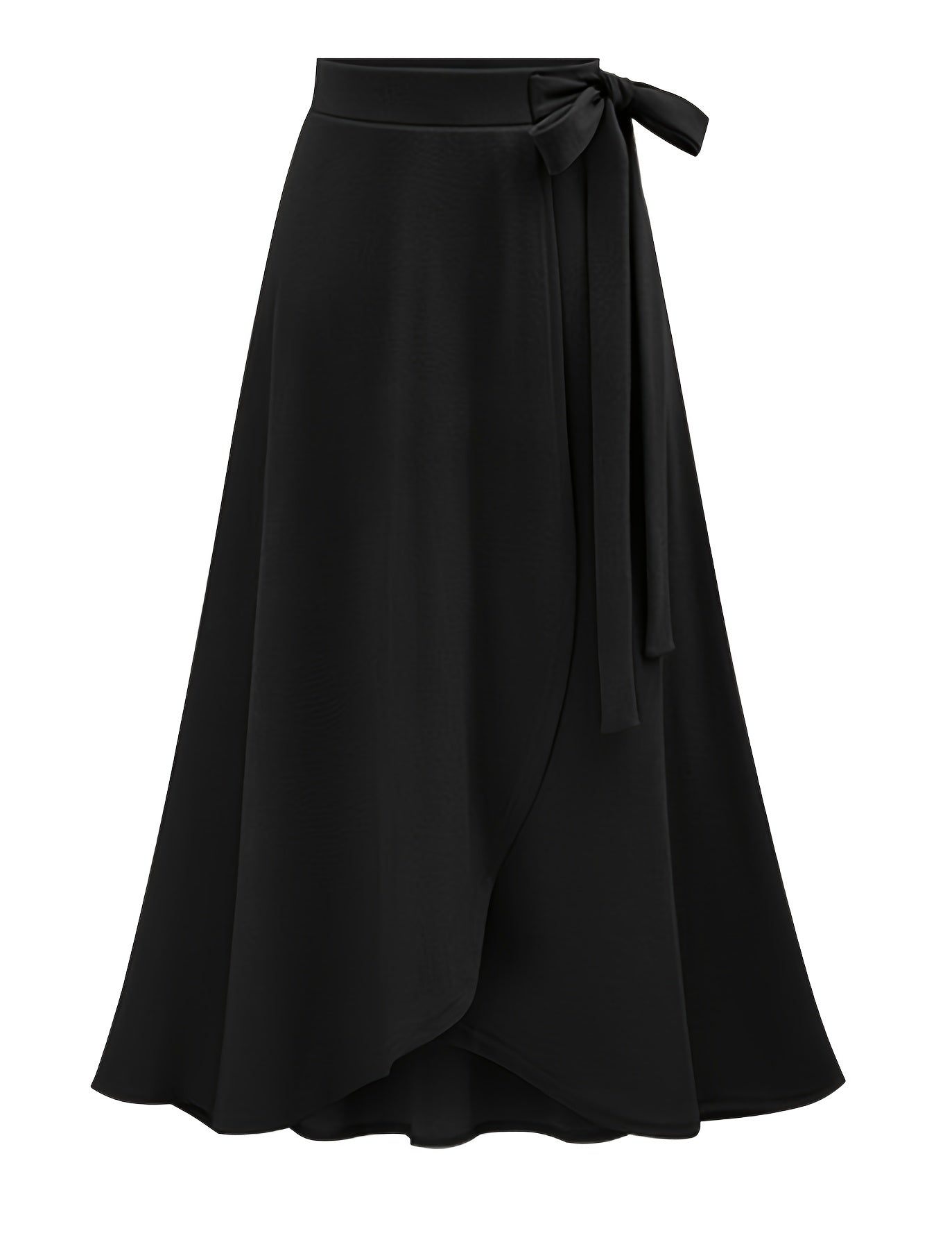 Plus Size Solid Color Side Knot Layered Maxi Skirt, Women's Plus Slight Stretch Elegant Skirt