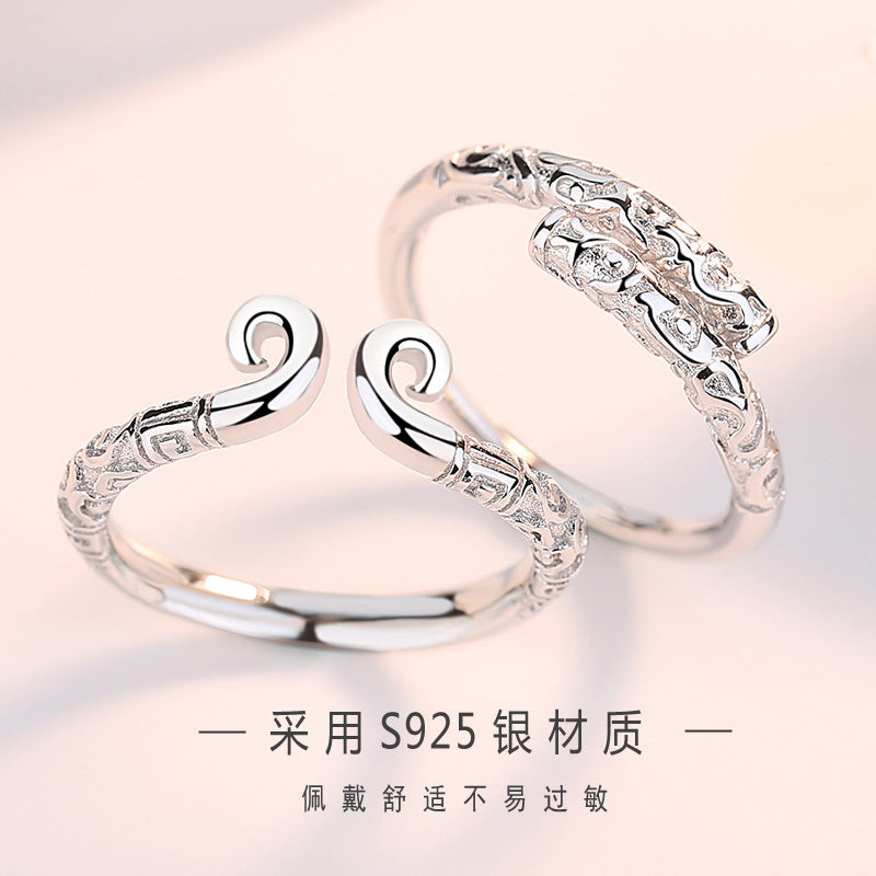 S925 Sterling Silver Hoop Open Golden Hoop Wukong Pair Rings