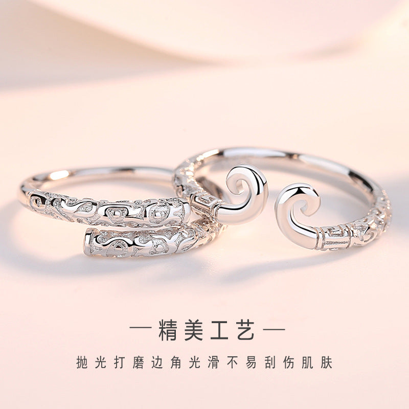 S925 Sterling Silver Hoop Open Golden Hoop Wukong Pair Rings