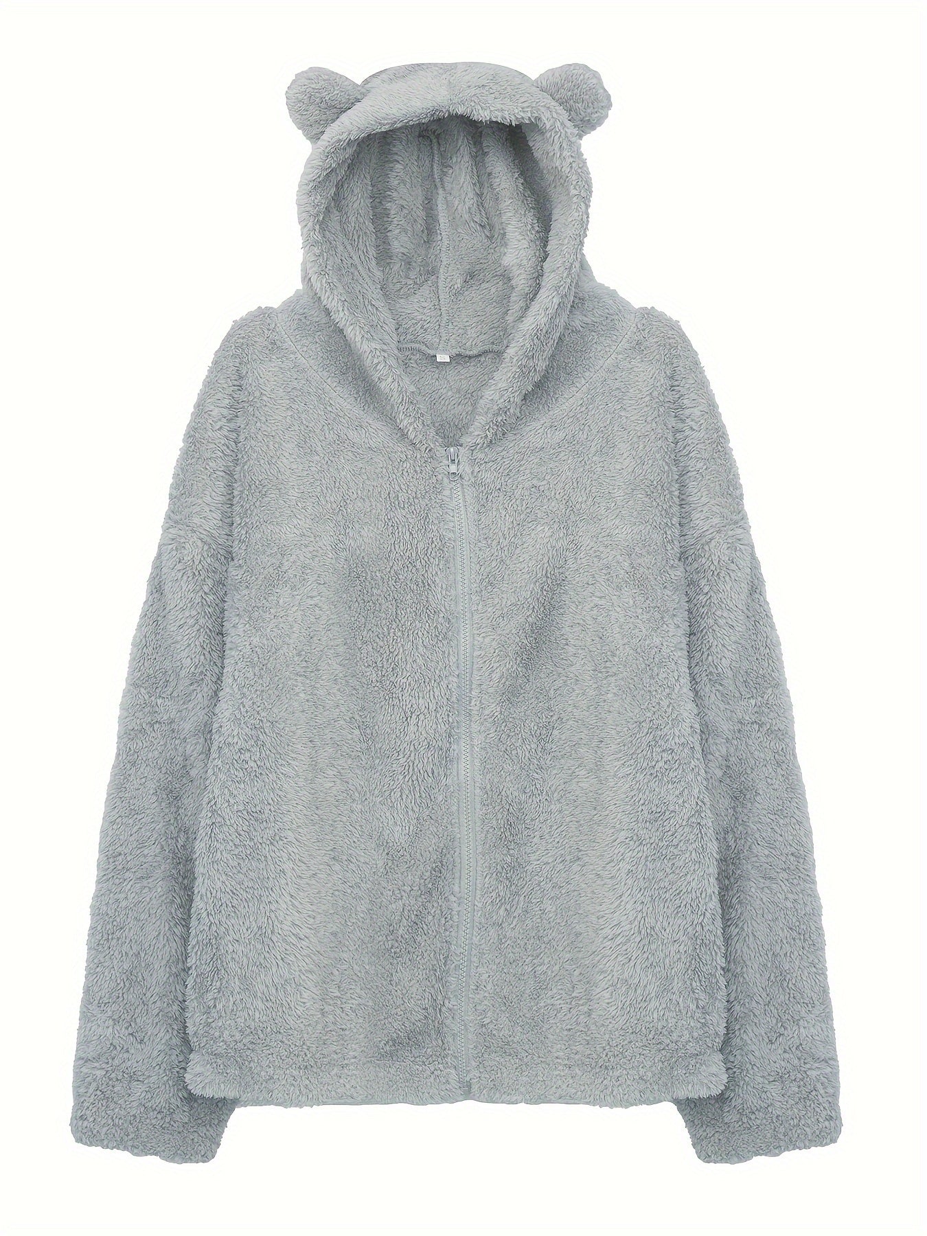 Fuzzy Cat Ears Hooded Coat, Casual Zip Up Winter Warm Outerwear, Women's Clothing