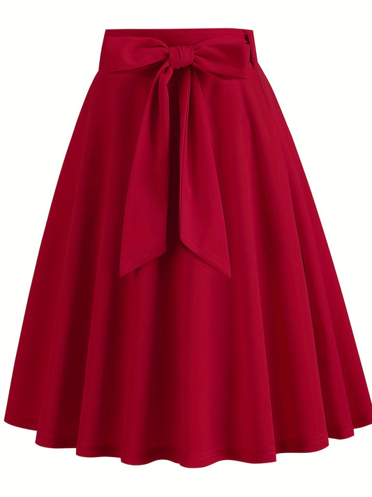 Retro A-line Skirt, Bowknot Front Skirt For Party, Performance, Every Day, Women's Clothing