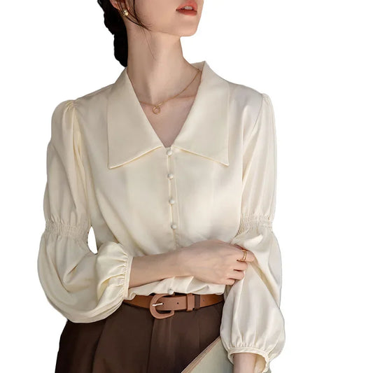 2023 Autumn French Retro Shirt Niche Lantern Sleeve Shirt Blouse