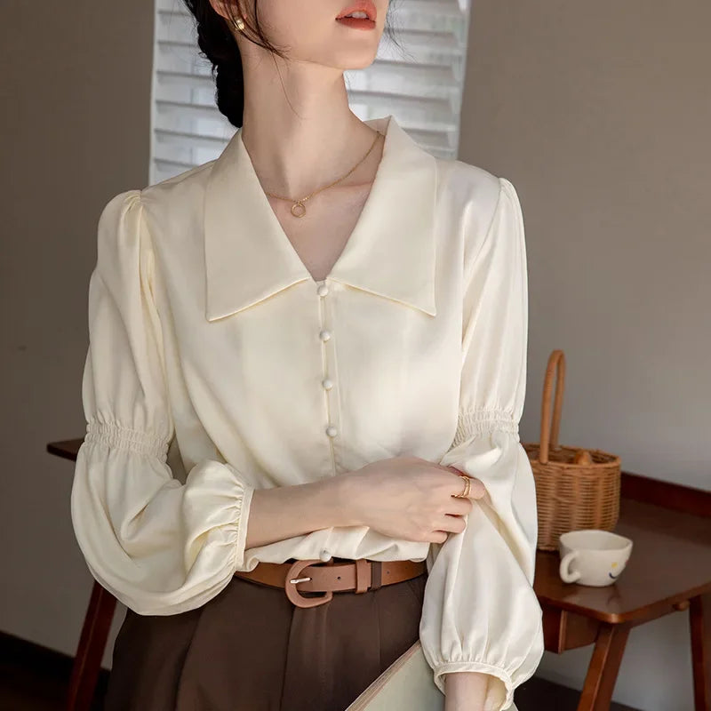 2023 Autumn French Retro Shirt Niche Lantern Sleeve Shirt Blouse