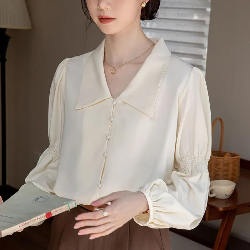 2023 Autumn French Retro Shirt Niche Lantern Sleeve Shirt Blouse