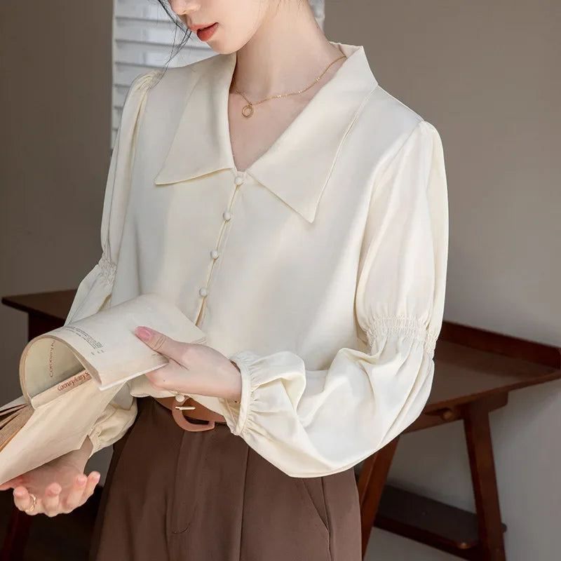 2023 Autumn French Retro Shirt Niche Lantern Sleeve Shirt Blouse