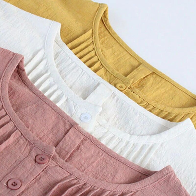 2023 Autumn Loose Solid Color Cotton Line Long Sleeve Versatile Top Women's Shirts