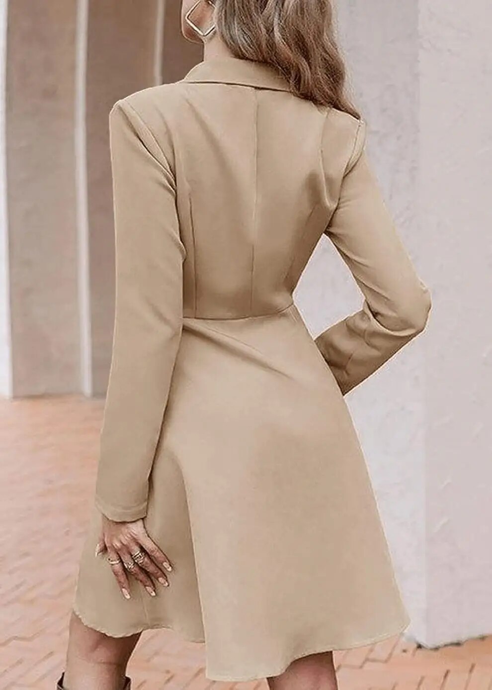 2023 Autumn/Winter New Women's Solid Color Double breasted Long Sleeve Dress Coat