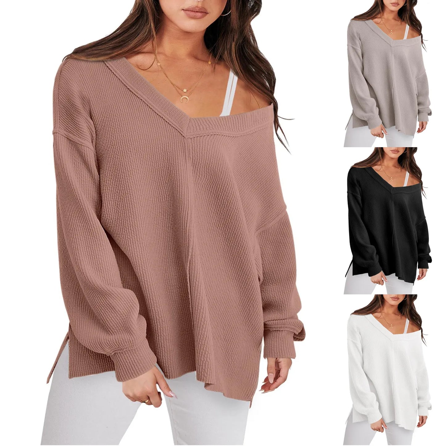 2023 Autumn/Winter Solid Color Long Sleeves Women's Knitwear Top Sweater