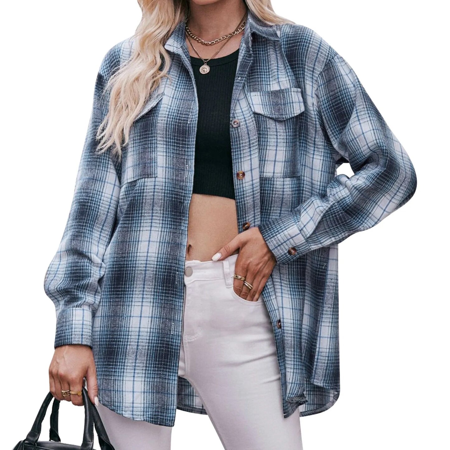 2023 Autumn and Winter Casual Oversize Loose Plaid Shirt