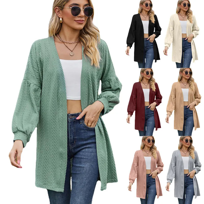 2023 Autumn and Winter New Long Sleeve Solid Color Loose Cardigan Top Women's Knitted Coat