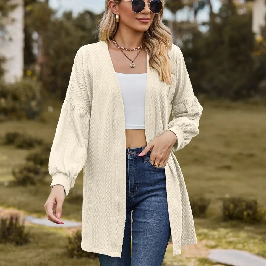 2023 Autumn and Winter New Long Sleeve Solid Color Loose Cardigan Top Women's Knitted Coat