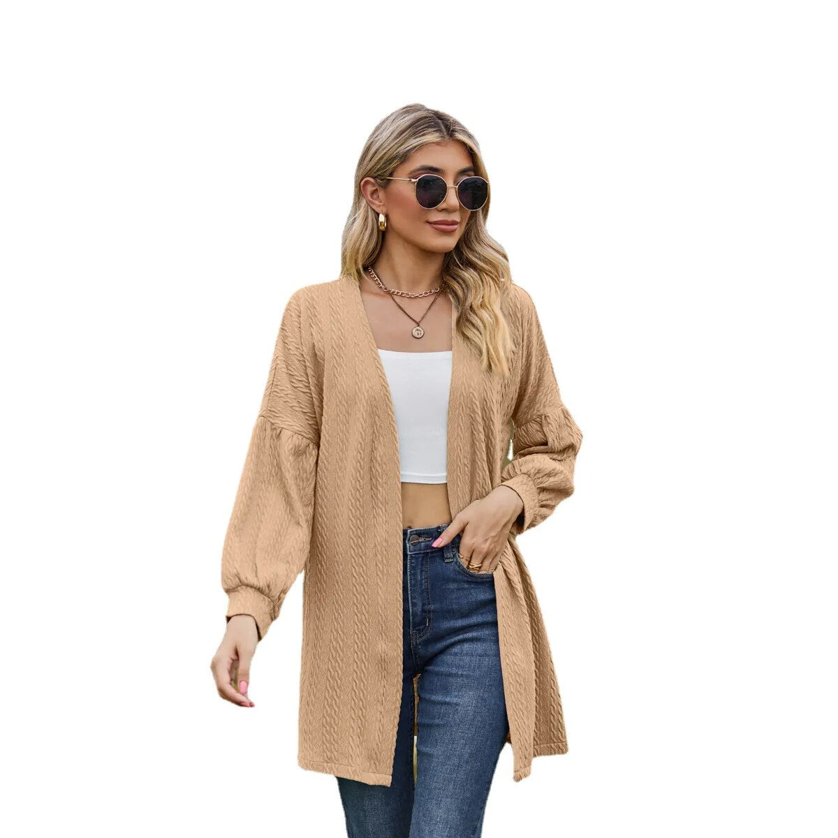 2023 Autumn and Winter New Long Sleeve Solid Color Loose Cardigan Top Women's Knitted Coat