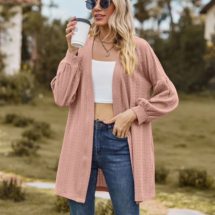 2023 Autumn and Winter New Long Sleeve Solid Color Loose Cardigan Top Women's Knitted Coat