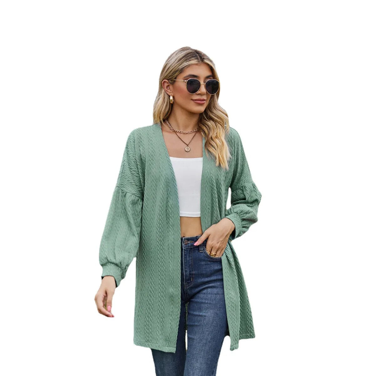 2023 Autumn and Winter New Long Sleeve Solid Color Loose Cardigan Top Women's Knitted Coat