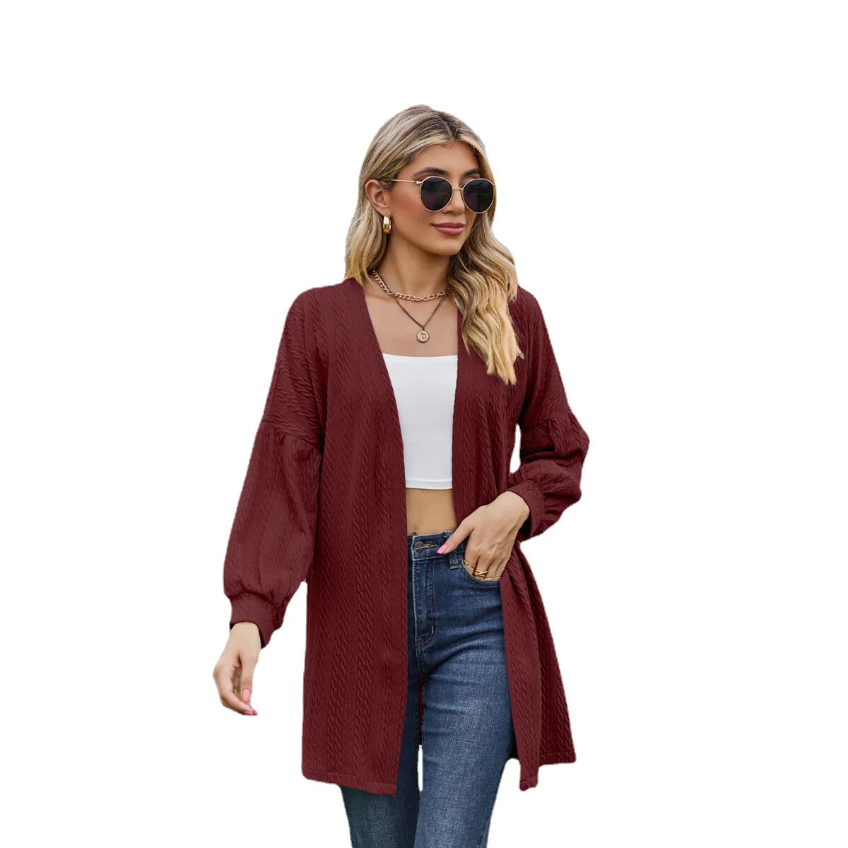 2023 Autumn and Winter New Long Sleeve Solid Color Loose Cardigan Top Women's Knitted Coat