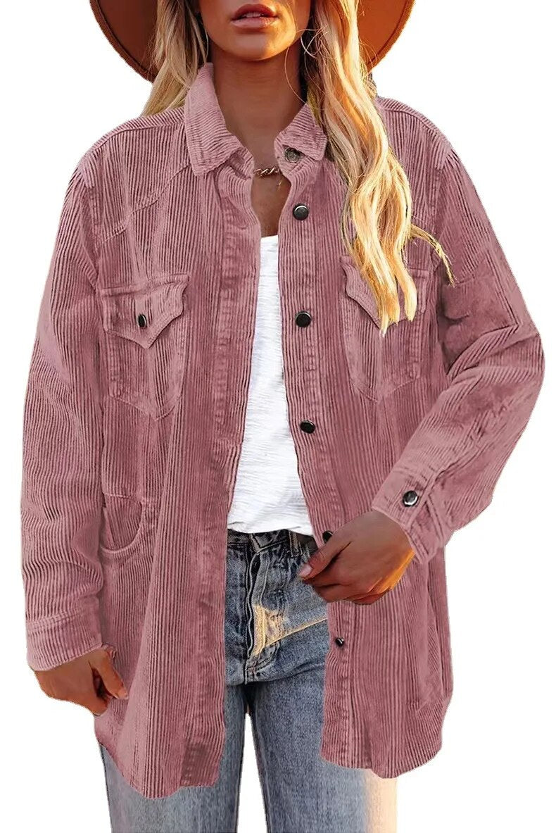 2023 Autumn and Winter New Thickened Shirt Corduroy Lapel Button Loose Casual Coat for Women