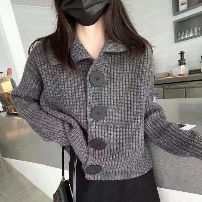 2023 Autumn and Winter New Women's Cardigan Coat Women's Top Loose Korean Fashion Big Button Polo Knitted Sweater