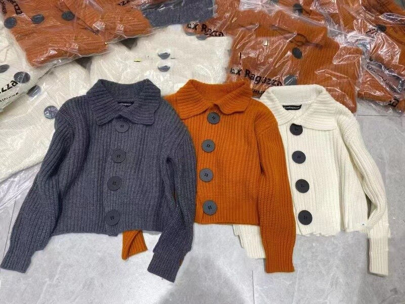 2023 Autumn and Winter New Women's Cardigan Coat Women's Top Loose Korean Fashion Big Button Polo Knitted Sweater