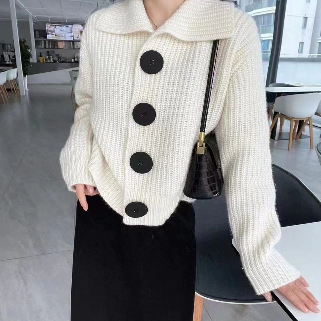 2023 Autumn and Winter New Women's Cardigan Coat Women's Top Loose Korean Fashion Big Button Polo Knitted Sweater