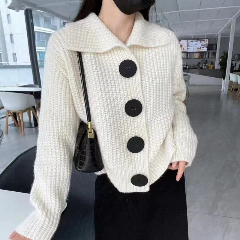 2023 Autumn and Winter New Women's Cardigan Coat Women's Top Loose Korean Fashion Big Button Polo Knitted Sweater