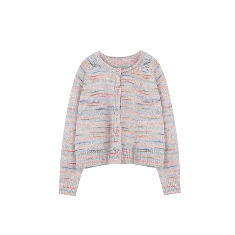 2023 Autumn and Winter Round Neck Knitted Sweater for Women with Gradient Rainbow Color