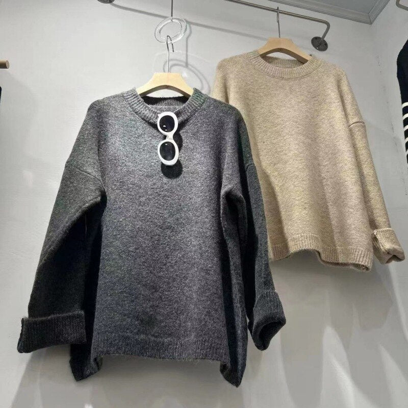 2023 Autumn and Winter Soft Glutinous Loose Solid Color Long Sleeved Sweater