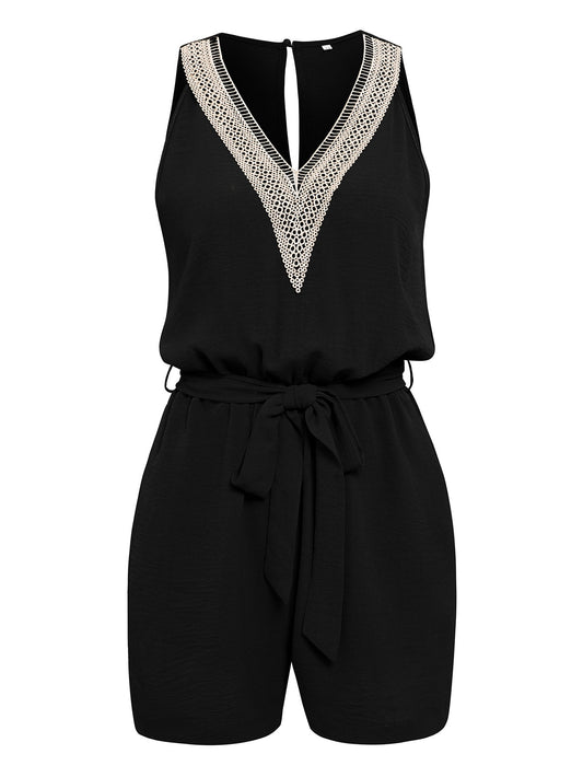 2023 Casual V-neck Sleeveless Lace Up Belt Jumpsuit