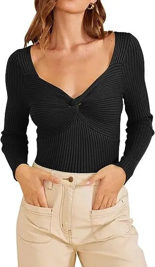 2023 Chic V-neck Chest Cross Long-sleeved Sweater Woman