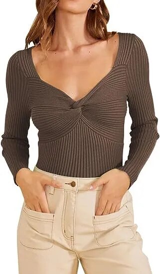 2023 Chic V-neck Chest Cross Long-sleeved Sweater Woman