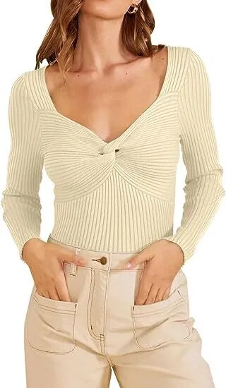 2023 Chic V-neck Chest Cross Long-sleeved Sweater Woman