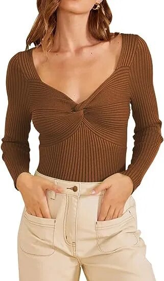 2023 Chic V-neck Chest Cross Long-sleeved Sweater Woman