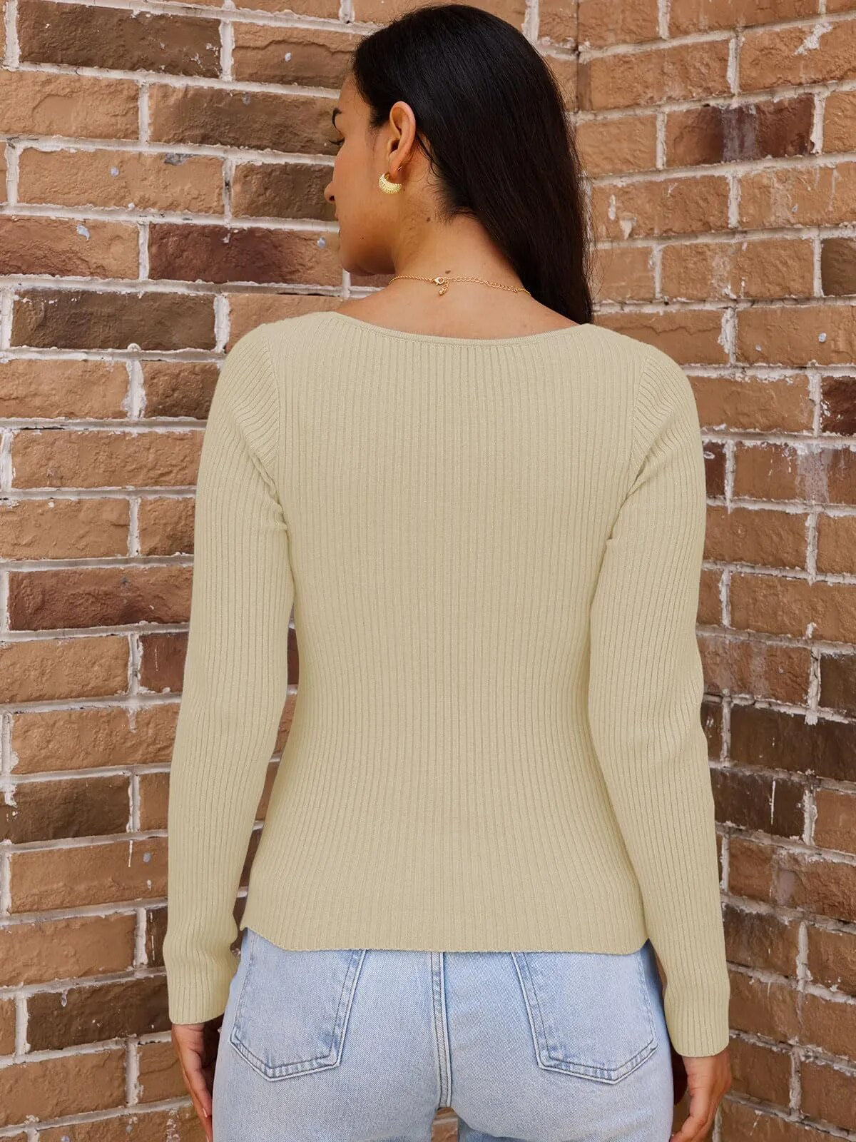 2023 Chic V-neck Chest Cross Long-sleeved Sweater Woman