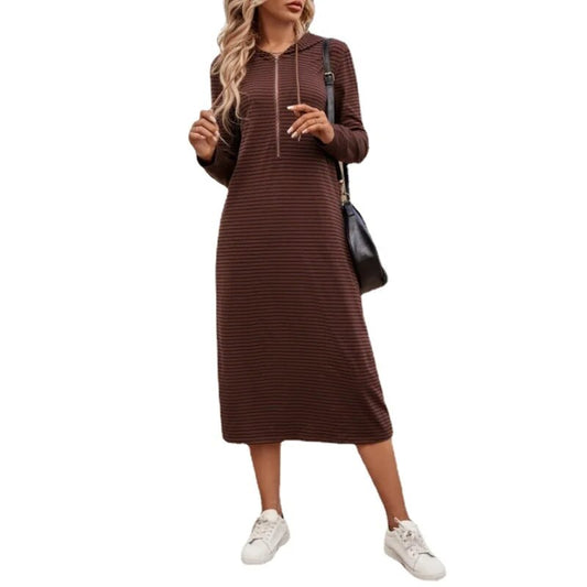 2023 Fall New Striped Hooded Slim Fashion Long-sleeved Dress