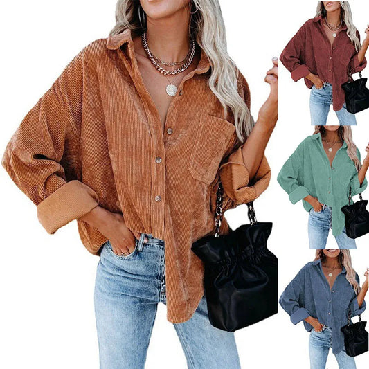 2023 Fall/Winter Oversize Loose Casual Corduroy Shirt Women