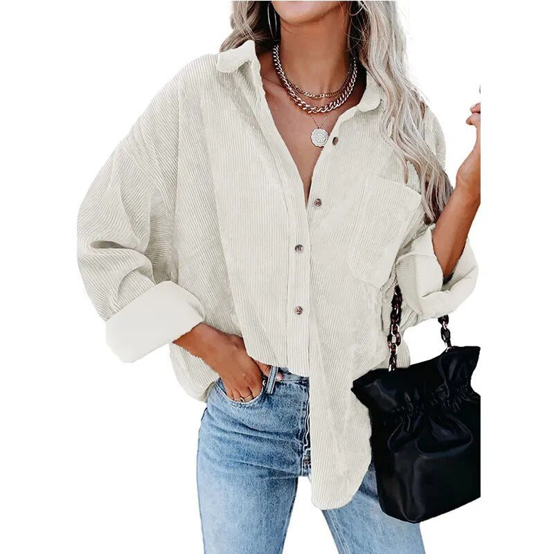 2023 Fall/Winter Oversize Loose Casual Corduroy Shirt Women