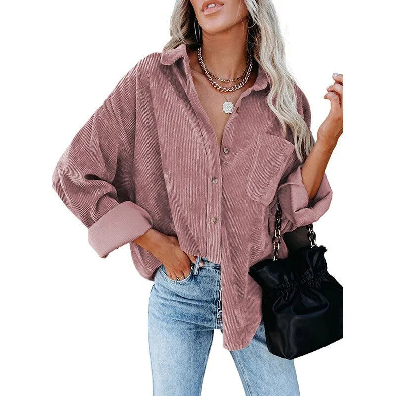 2023 Fall/Winter Oversize Loose Casual Corduroy Shirt Women