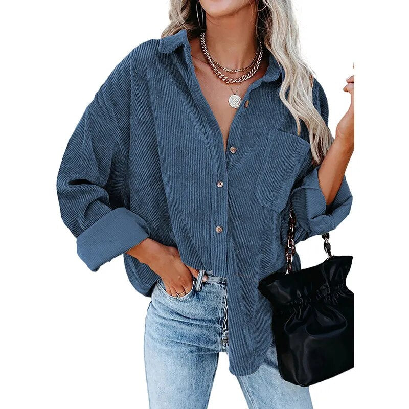 2023 Fall/Winter Oversize Loose Casual Corduroy Shirt Women