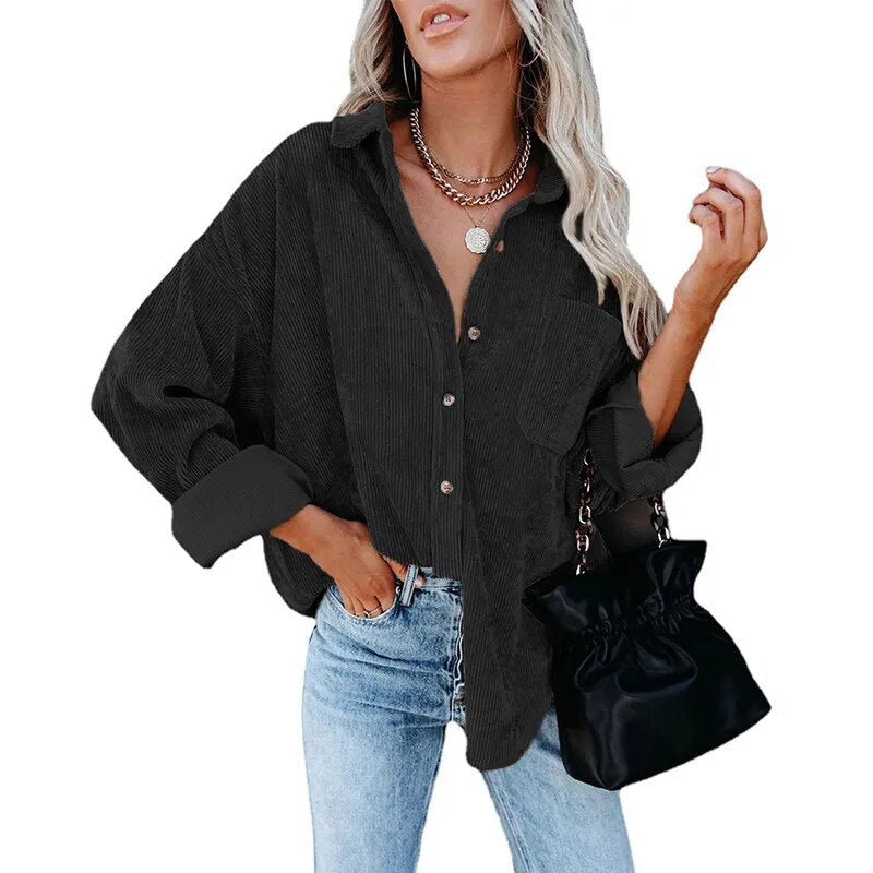 2023 Fall/Winter Oversize Loose Casual Corduroy Shirt Women