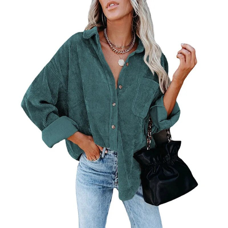 2023 Fall/Winter Oversize Loose Casual Corduroy Shirt Women