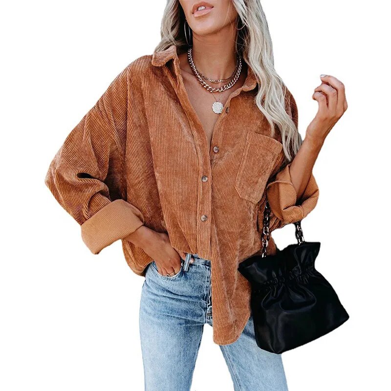 2023 Fall/Winter Oversize Loose Casual Corduroy Shirt Women