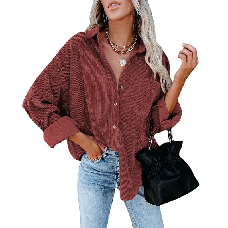 2023 Fall/Winter Oversize Loose Casual Corduroy Shirt Women