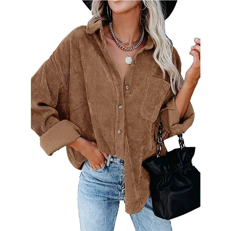 2023 Fall/Winter Oversize Loose Casual Corduroy Shirt Women