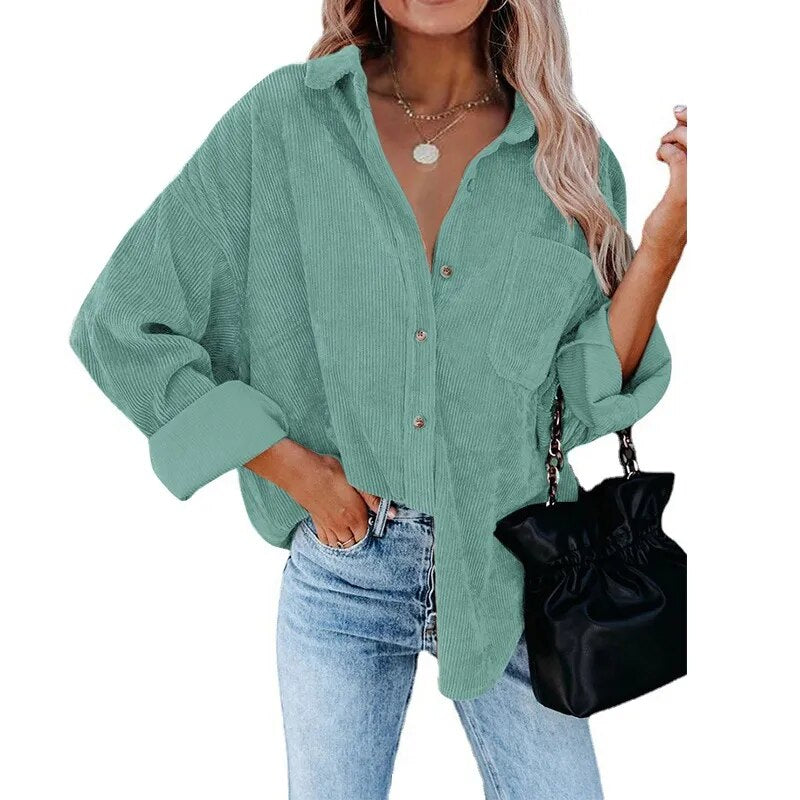 2023 Fall/Winter Oversize Loose Casual Corduroy Shirt Women