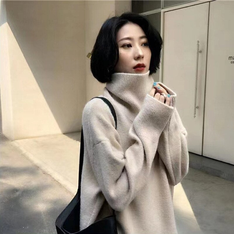 2023 Fall Winter Turtleneck Loose Thickened Lazy Pullover Knitted Sweater