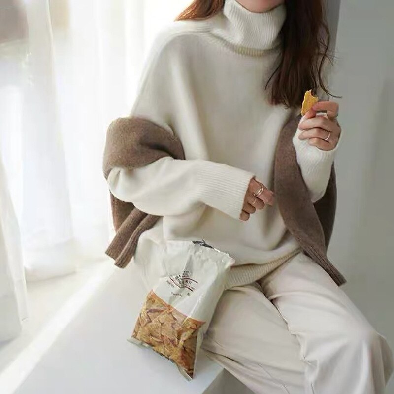 2023 Fall Winter Turtleneck Loose Thickened Lazy Pullover Knitted Sweater