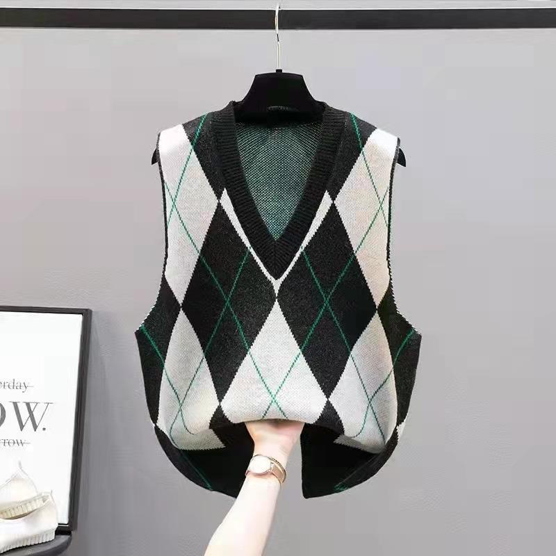 2023 New Outwear Tank Top Autumn Color Block Knitted Vest Women's V-neck Sweater