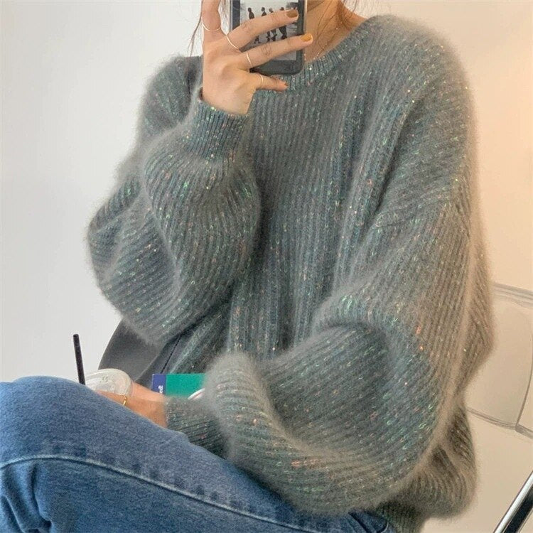 2023 New Round Neck Solid Color Soft Long Sleeve Sweater Coat