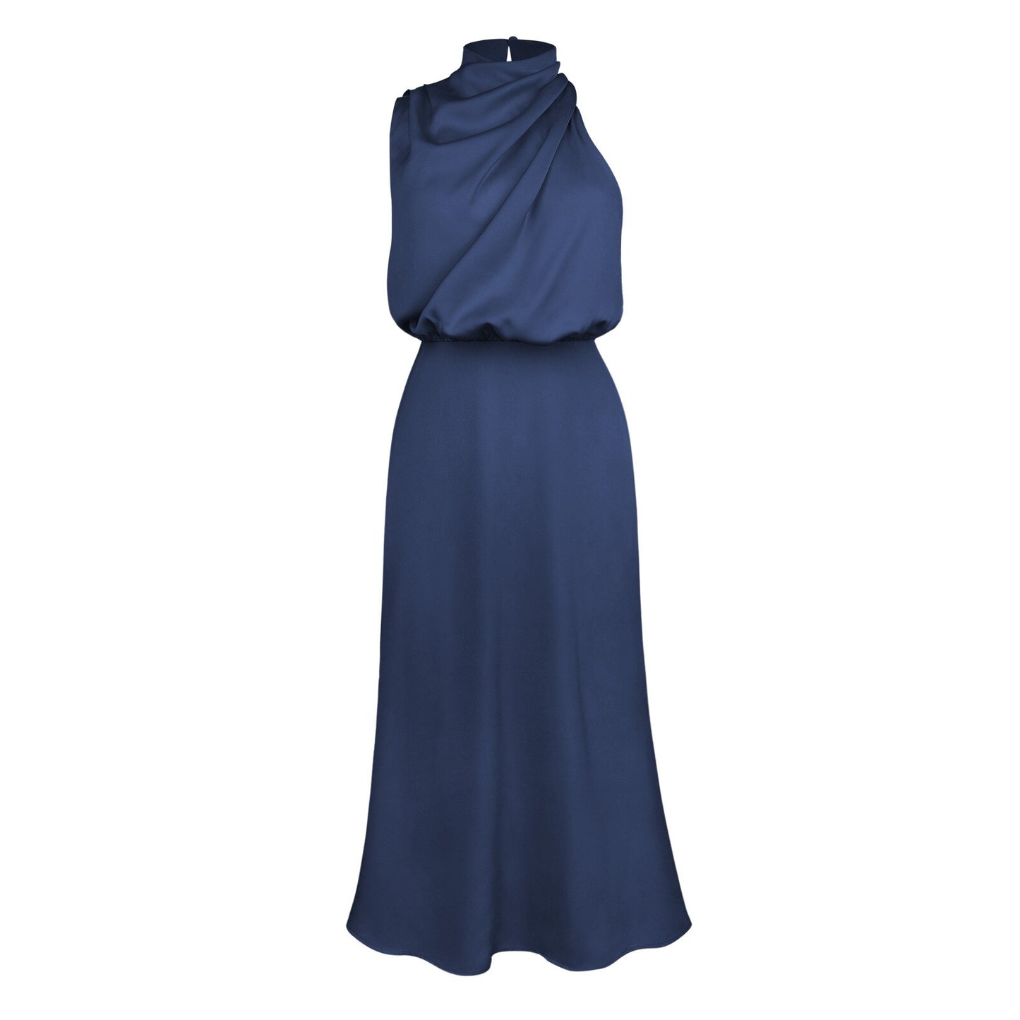 2023 New Satin Halter Elegant Tee Length Evening Bridesmaid Dress