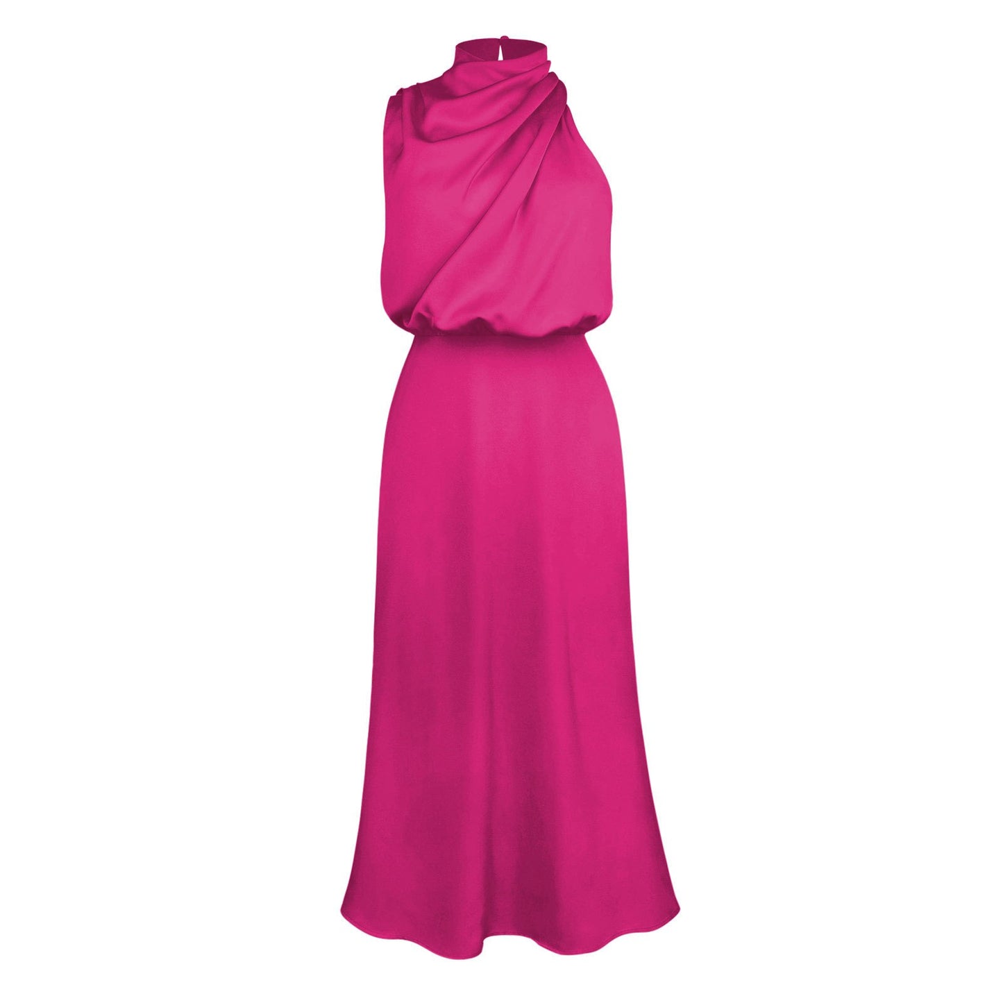 2023 New Satin Halter Elegant Tee Length Evening Bridesmaid Dress