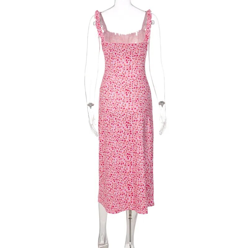 2023 New Summer Sexy Bohemian Vacation Small Floral Pink Dress